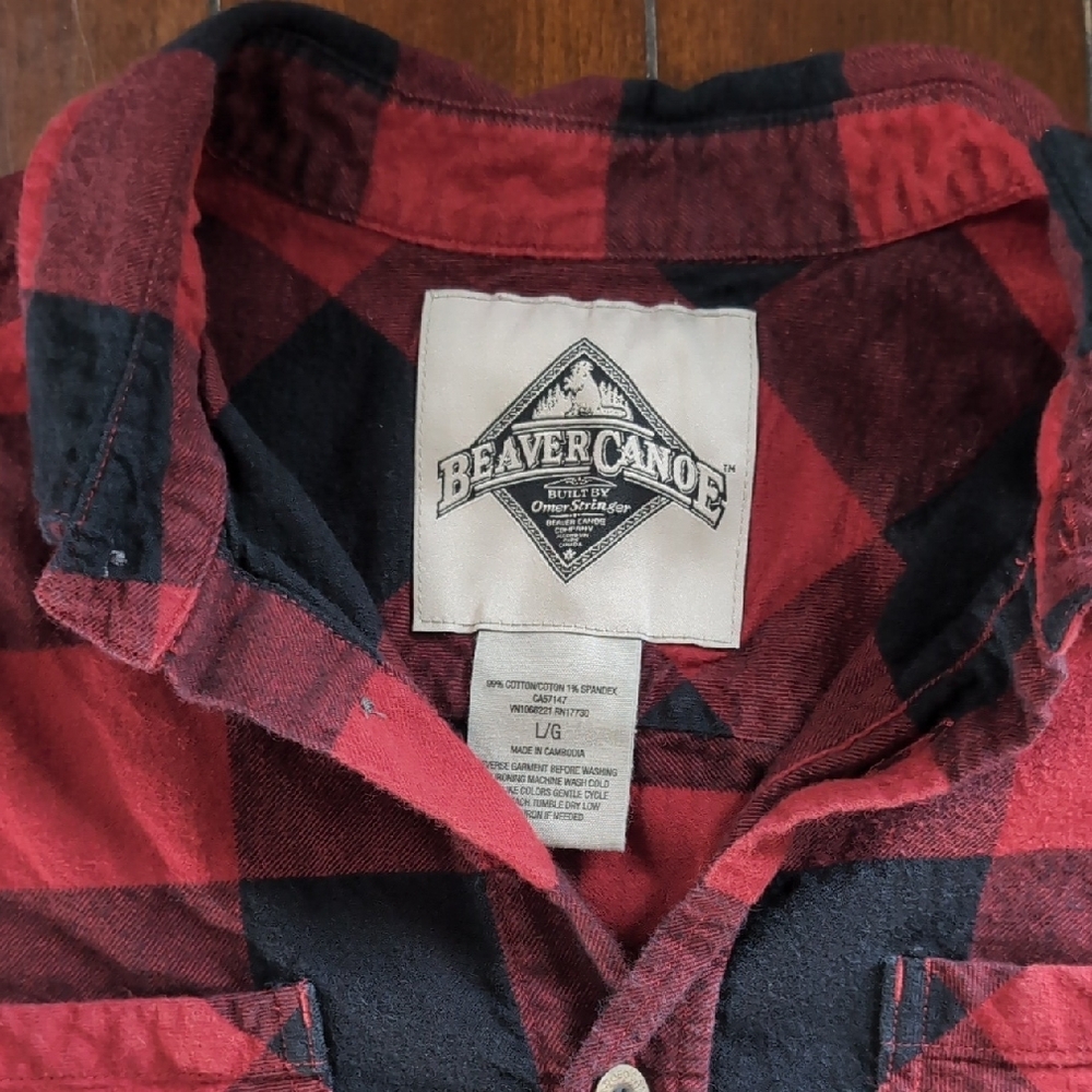 Beaver Canoe Red and Black Plaid Casual Button Down Shirt